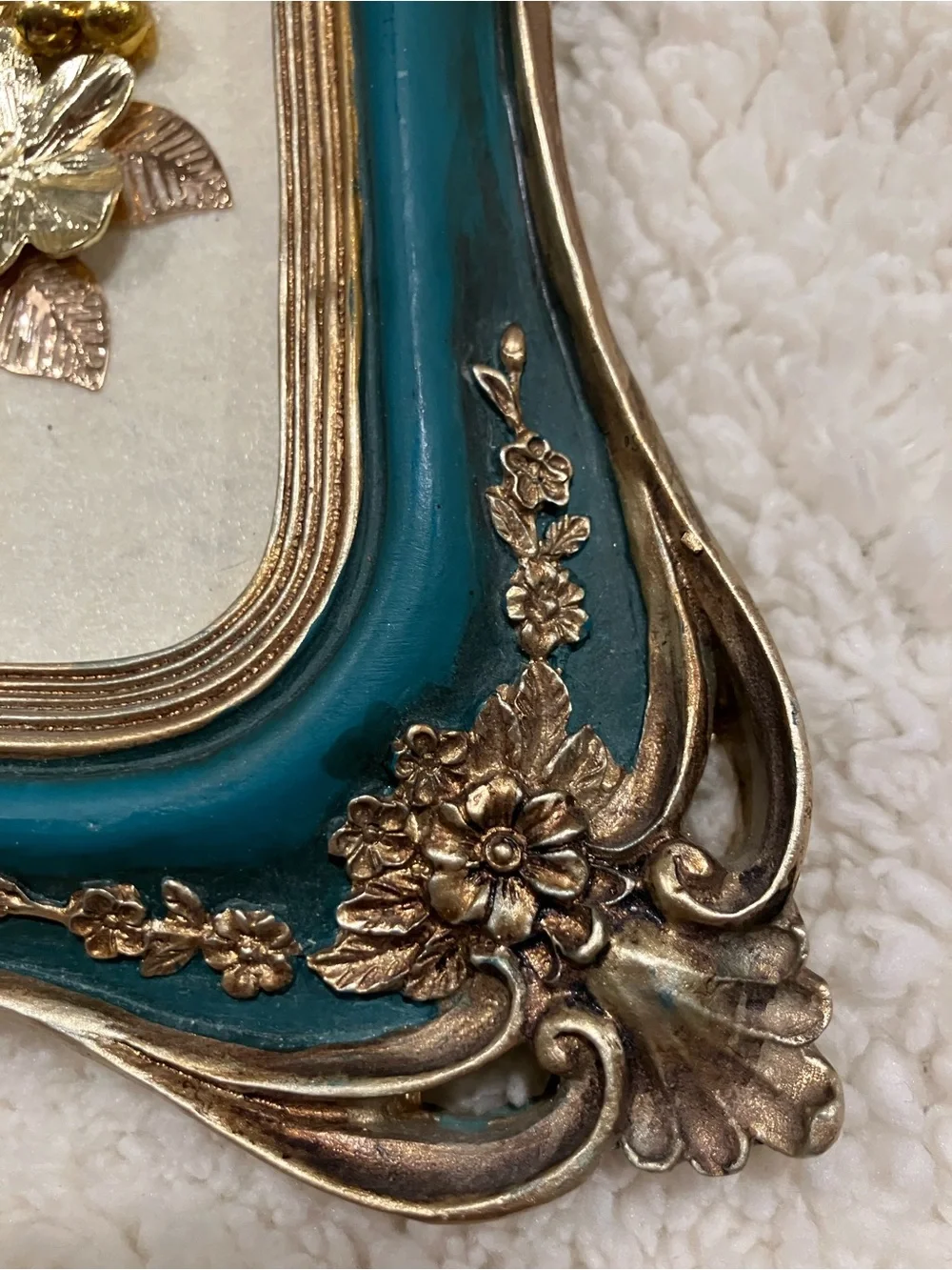 Teal and Gold Vintage-Inspired Floral Wall Art Frame